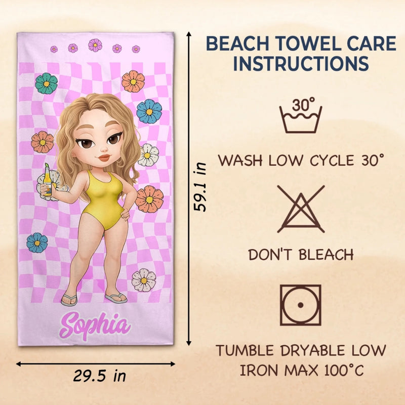 Custom Beach Towel - Personalized Summer Vacation And Travel Gifts For Women - Tropical Vibes All Day