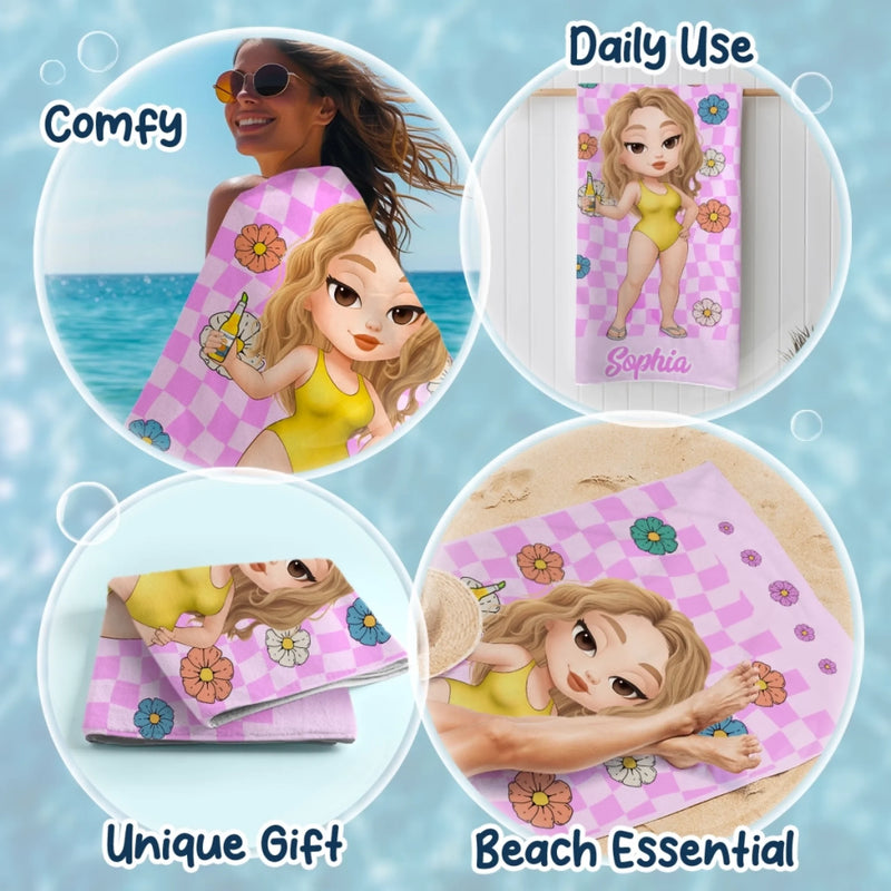 Custom Beach Towel - Personalized Summer Vacation And Travel Gifts For Women - Tropical Vibes All Day