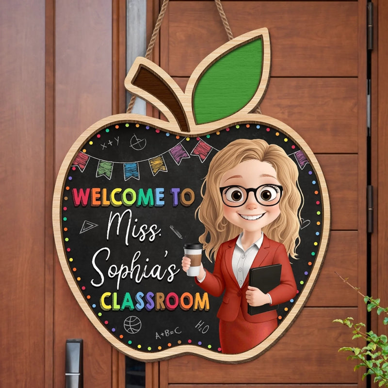 Custom Wood Sign - Personalized Back To School Gifts For Teachers - Knowledge Begins Behind This Door