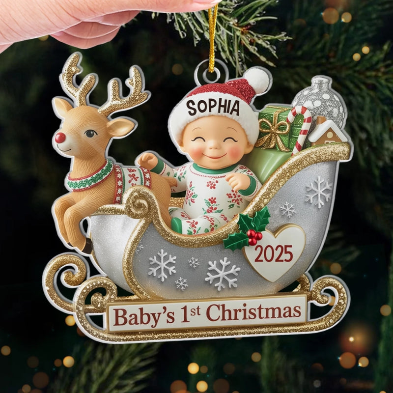 Custom Acrylic Ornament - Personalized Christmas Baby Shower, Gender Reveal Gifts For New Moms, New Dads, New Parents - Tiny Feet Big Christmas Joy