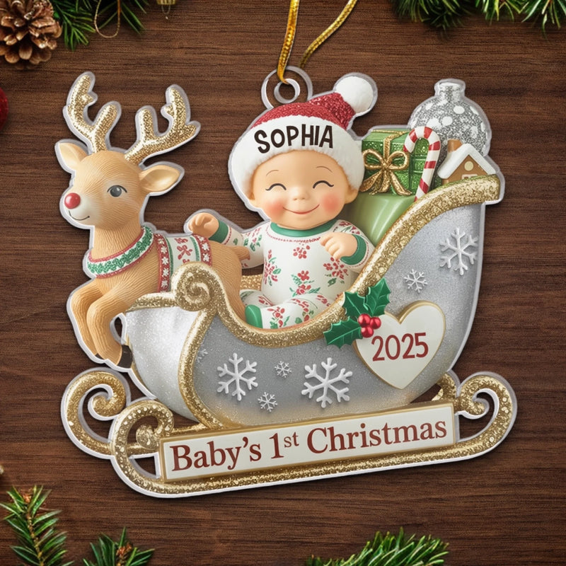 Custom Acrylic Ornament - Personalized Christmas Baby Shower, Gender Reveal Gifts For New Moms, New Dads, New Parents - Tiny Feet Big Christmas Joy