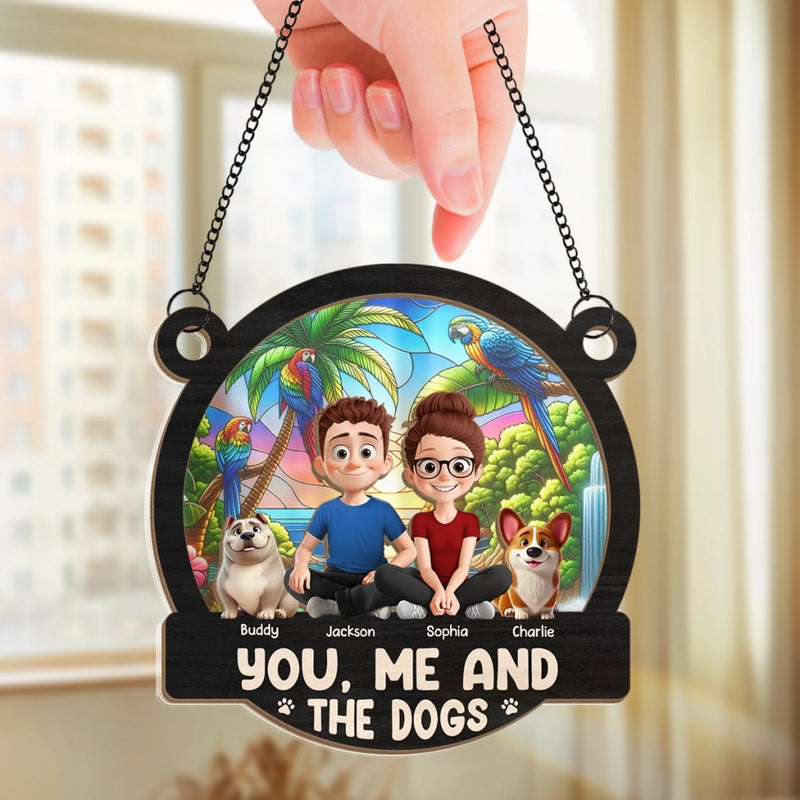Custom Window Hanging Suncatcher Ornament - Personalized Anniversary Wedding Gifts For Husband And Wife, Dog Dad And Mom - Stay Pawsitive, Stay Together
