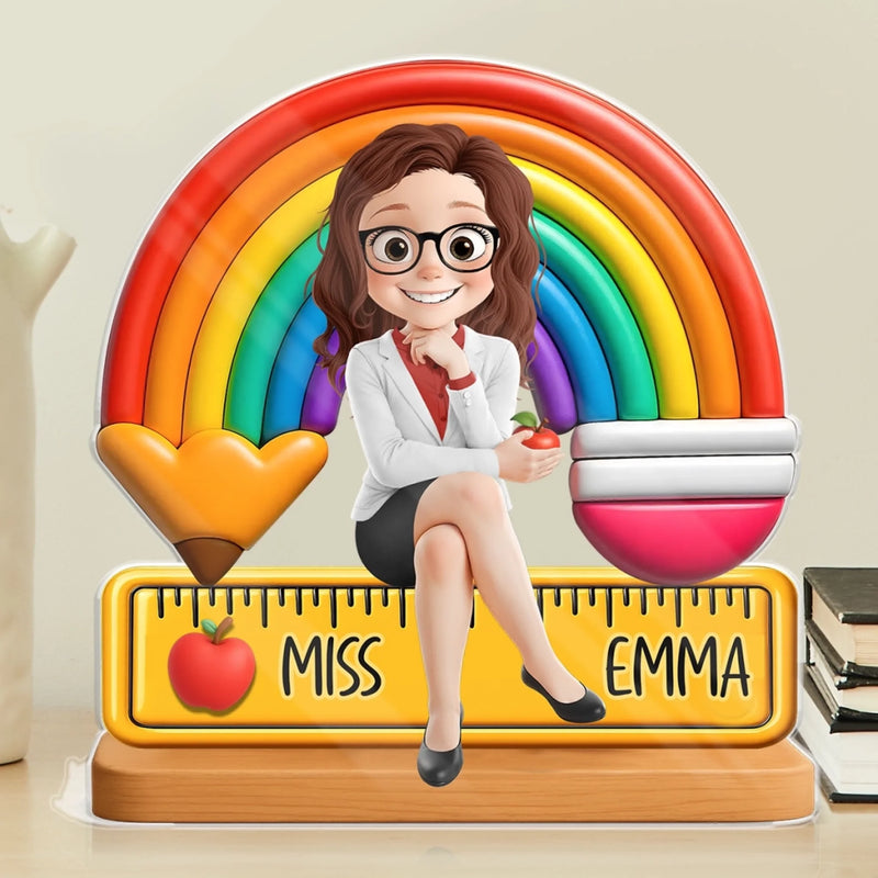 Custom Acrylic Plaque - Personalized Back To School Gifts For Teachers - Teaching Under A Rainbow Of Possibilities