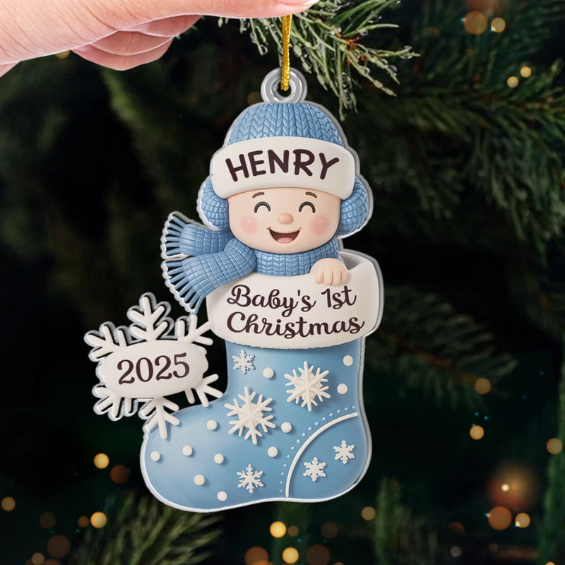 Custom Acrylic Ornament - Personalized Christmas Baby Shower, Gender Reveal Gifts For New Moms, New Dads, New Parents - Little Bundle, Big Holiday Sparkle