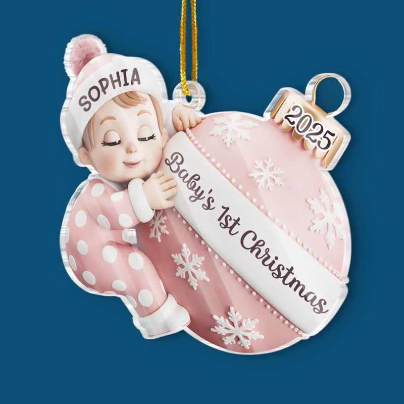 Custom Acrylic Ornament - Personalized Christmas Baby Shower, Gender Reveal Gifts For New Moms, New Dads, New Parents - First Christmas Magic Begins