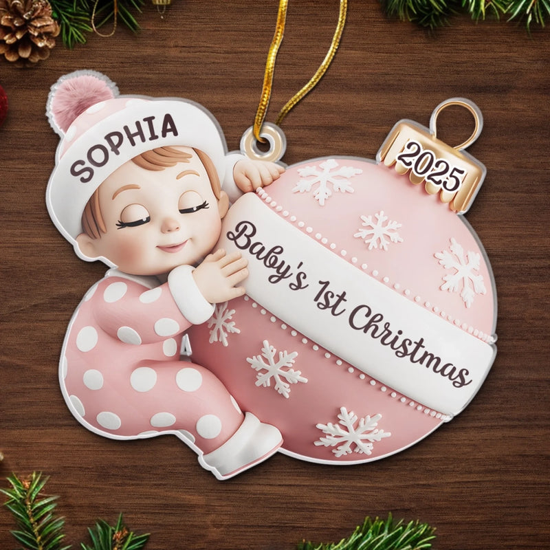 Custom Acrylic Ornament - Personalized Christmas Baby Shower, Gender Reveal Gifts For New Moms, New Dads, New Parents - First Christmas Magic Begins
