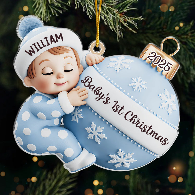 Custom Acrylic Ornament - Personalized Christmas Baby Shower, Gender Reveal Gifts For New Moms, New Dads, New Parents - First Christmas Magic Begins
