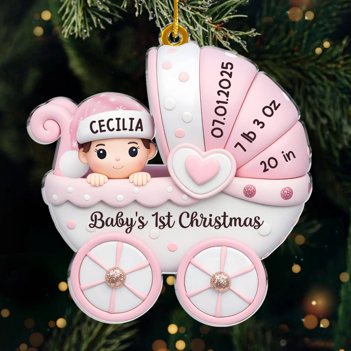 Custom Acrylic Ornament - Personalized Christmas Baby Shower, Gender Reveal Gifts For New Moms, New Dads, New Parents - Baby’s First Christmas Joyride