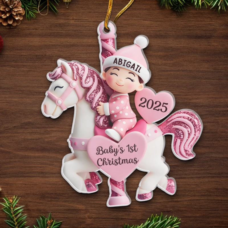 Custom Acrylic Ornament - Personalized Christmas Baby Shower, Gender Reveal Gifts For New Moms, New Dads, New Parents - Love At First Sleigh