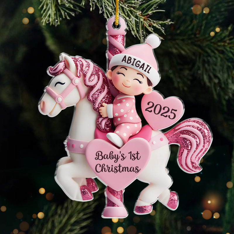 Custom Acrylic Ornament - Personalized Christmas Baby Shower, Gender Reveal Gifts For New Moms, New Dads, New Parents - Love At First Sleigh
