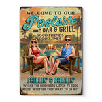 Custom Name Poolside Bar & Grill Gifts for Couples - Personalized Metal Sign