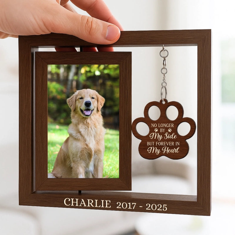 Custom Photo Rotating Wooden Frame - Personalized Pet Memorial Gifts For Dogs, Cats - Forever In My Heart