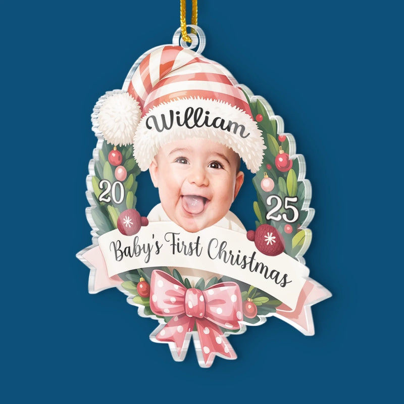 Custom Photo Acrylic Ornament - Personalized Christmas Baby Shower, Gender Reveal Gifts For New Moms, New Dads, New Parents - Santa’s Cutest Helper