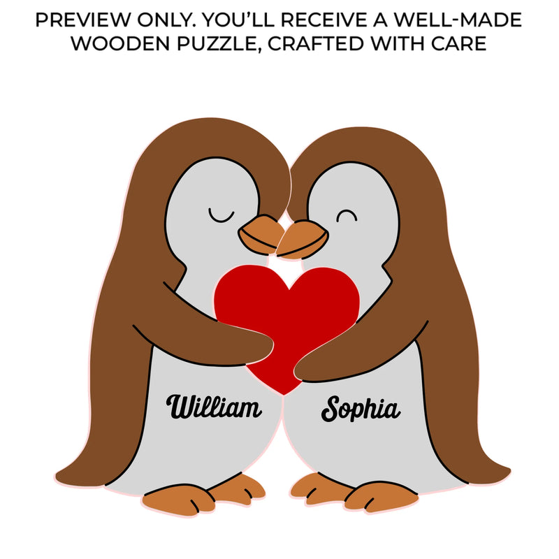 Penguin Shaped Wooden Art Puzzle - Personalized Anniversary Wedding Gifts For Husband And Wife, Him And Her - We Are Together, Couple Birthday Gifts For Him And Her