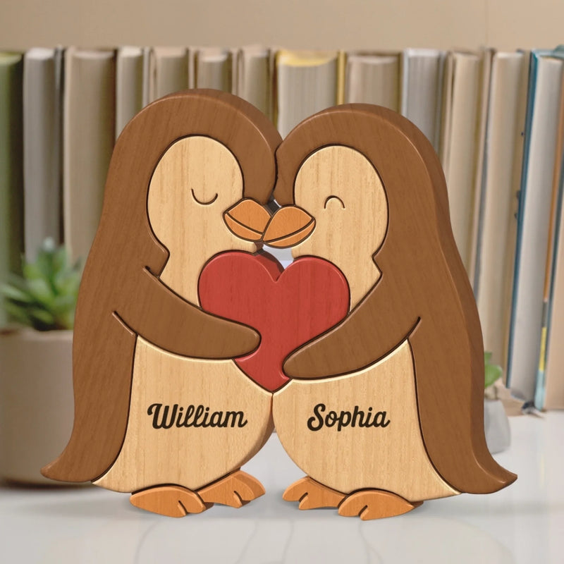 Penguin Shaped Wooden Art Puzzle - Personalized Anniversary Wedding Gifts For Husband And Wife, Him And Her - We Are Together, Couple Birthday Gifts For Him And Her