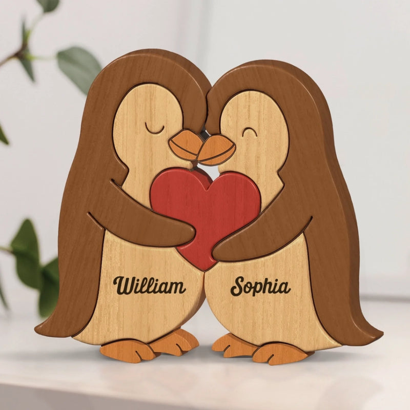Penguin Shaped Wooden Art Puzzle - Personalized Anniversary Wedding Gifts For Husband And Wife, Him And Her - We Are Together, Couple Birthday Gifts For Him And Her