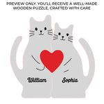 Custom Cat Shaped Wooden Art Puzzle - Personalized Anniversary Wedding Gifts For Couple, Cat Lovers - You’re The Purr To My Meow
