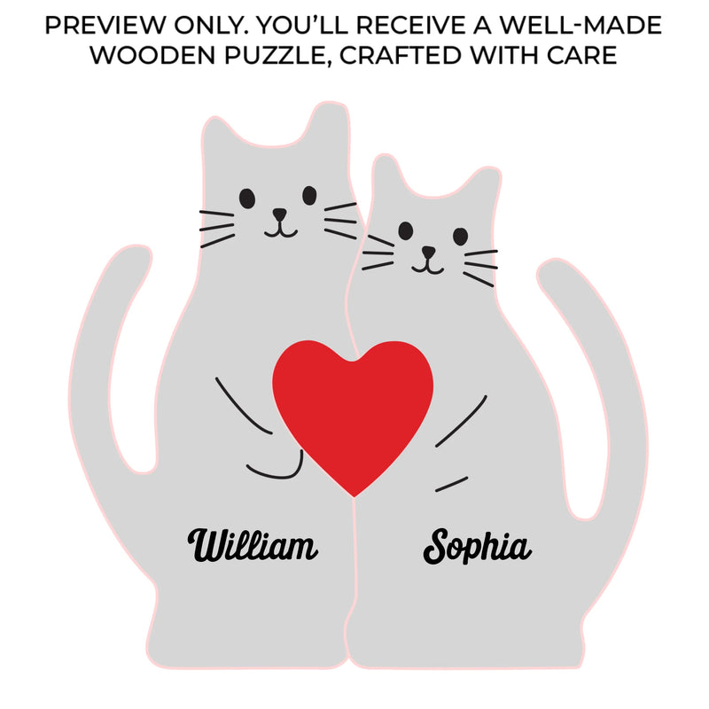 Custom Cat Shaped Wooden Art Puzzle - Personalized Anniversary Wedding Gifts For Husband And Wife, Him And Her - You’re The Purr To My Meow