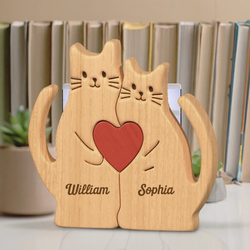 Custom Cat Shaped Wooden Art Puzzle - Personalized Anniversary Wedding Gifts For Husband And Wife, Him And Her - You’re The Purr To My Meow