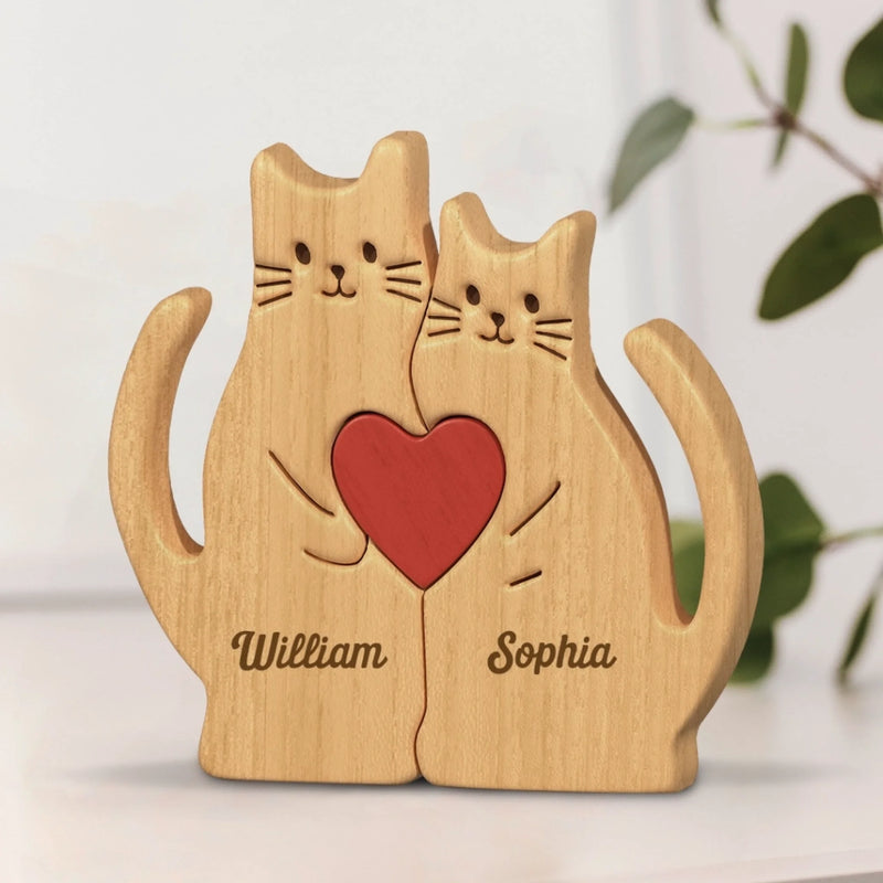 Custom Cat Shaped Wooden Art Puzzle - Personalized Anniversary Wedding Gifts For Husband And Wife, Him And Her - You’re The Purr To My Meow