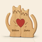 Custom Cat Shaped Wooden Art Puzzle - Personalized Anniversary Wedding Gifts For Couple, Cat Lovers - You’re The Purr To My Meow