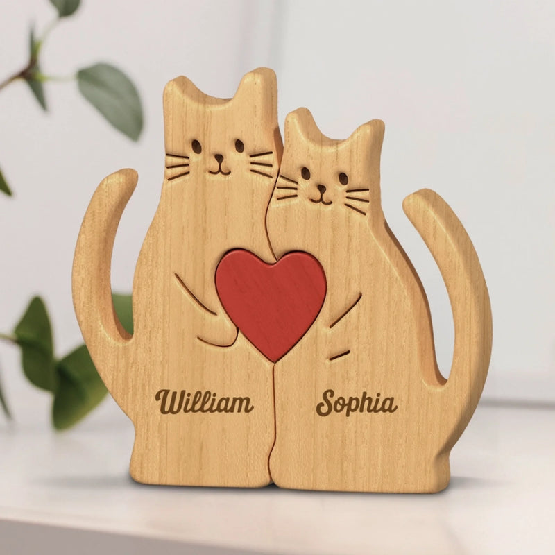Custom Cat Shaped Wooden Art Puzzle - Personalized Anniversary Wedding Gifts For Husband And Wife, Him And Her - You’re The Purr To My Meow