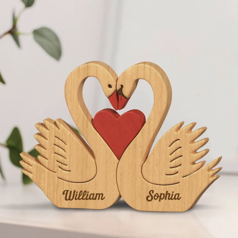Custom Swan Shaped Wooden Art Puzzle - Personalized Anniversary Wedding Gifts For Husband And Wife, Him And Her - Found My Forever