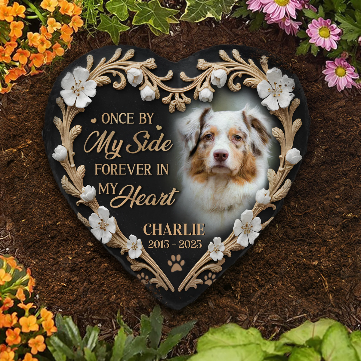 Custom Photo You Left Paw Prints On My Heart - Memorial Personalized Custom Heart Shaped Memorial Stone - Sympathy Gift For Pet Owners, Pet Lovers