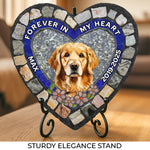 Custom Photo Forever My Furry Angel - Memorial Personalized Custom 3D Mosaic Faux Stained Glass Print Heart Shaped Stone With Stand - Sympathy Gift For Dog Lovers