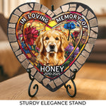 Custom Photo In Loving Memory Of - Memorial Personalized Custom 3D Mosaic Faux Stained Glass Print Heart Shaped Stone With Stand - Sympathy Gift For Dog Lovers