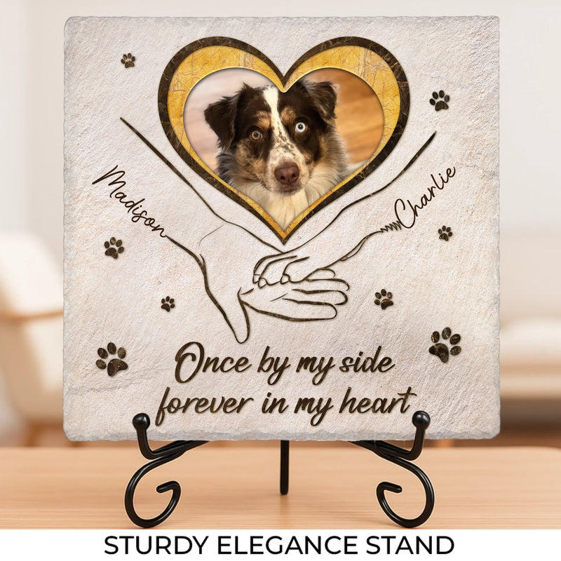 Custom Photo The Paw Prints You Left Will Stay Forever - Memorial Personalized Custom Square Shaped Stone With Stand - Sympathy Gift For Pet Owners, Pet Lovers