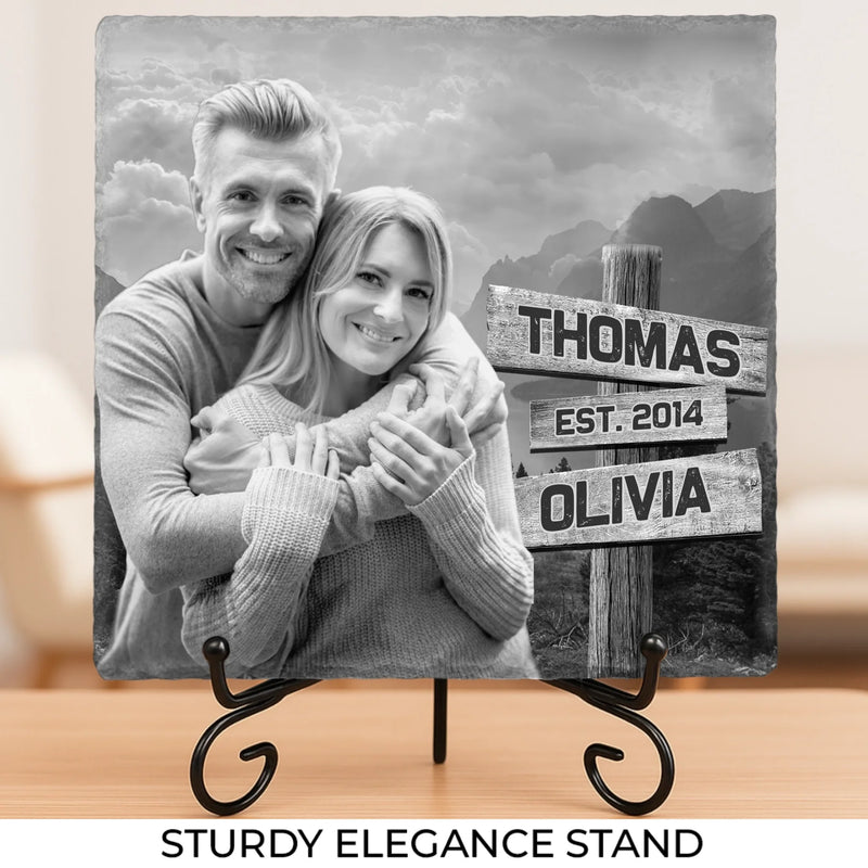 Custom Photo We Create A Beautiful Story - Couple Personalized Custom Square Shaped Stone With Stand - Gift For Husband Wife, Anniversary