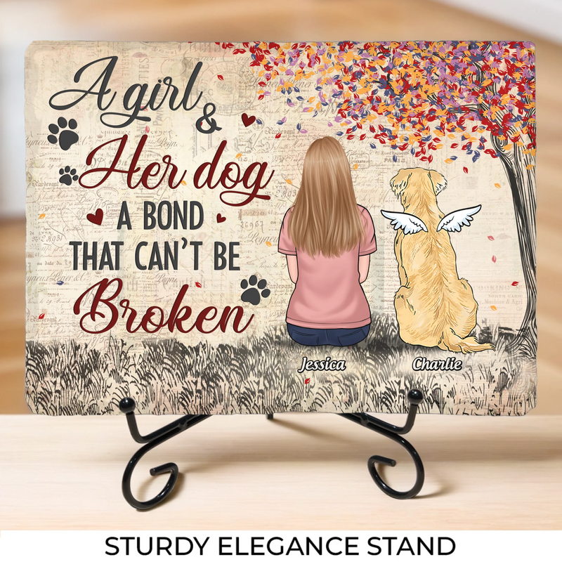 A Bond That Can't Be Broken - Memorial Personalized Custom Rectangle Shaped Stone With Stand - Sympathy Gift For Pet Owners, Pet Lovers