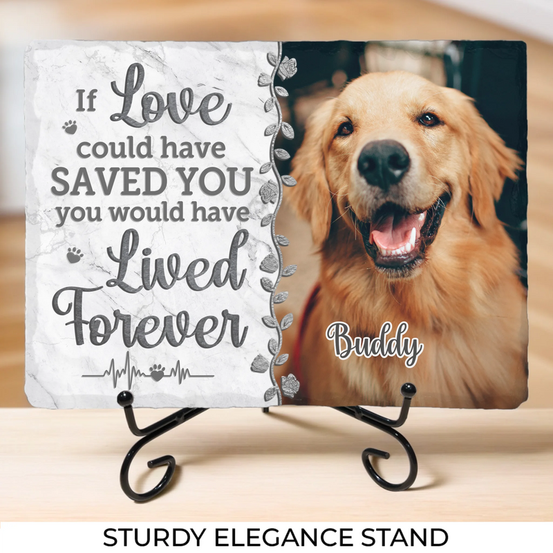 Custom Photo A Heartbeat At My Feet - Memorial Personalized Custom Rectangle Shaped Stone With Stand - Sympathy Gift For Pet Owners, Pet Lovers