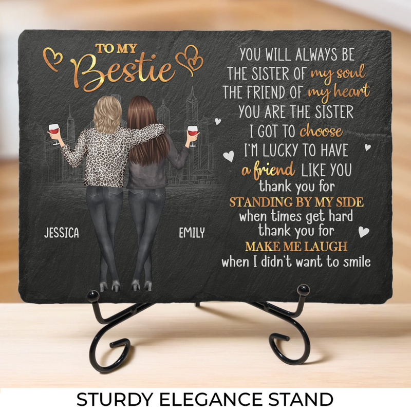 When Times Get Hard Thank You For Make Me Laugh - Bestie Personalized Custom Rectangle Shaped Stone With Stand - Gift For Best Friends, BFF, Sisters