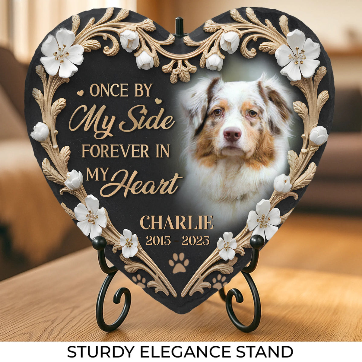 Custom Photo You Left Paw Prints On My Heart - Memorial Personalized Custom Heart Shaped Memorial Stone - Sympathy Gift For Pet Owners, Pet Lovers
