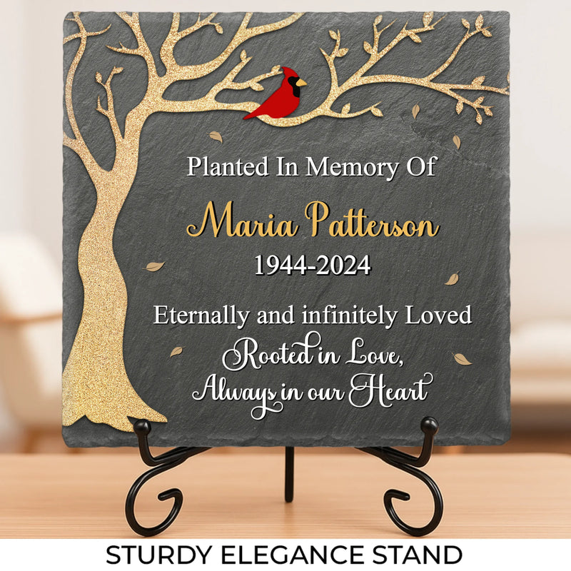 Rooted In Loved, Always In Heart - Memorial Personalized Custom Square Shaped Memorial Stone - Sympathy Gift For Family Members