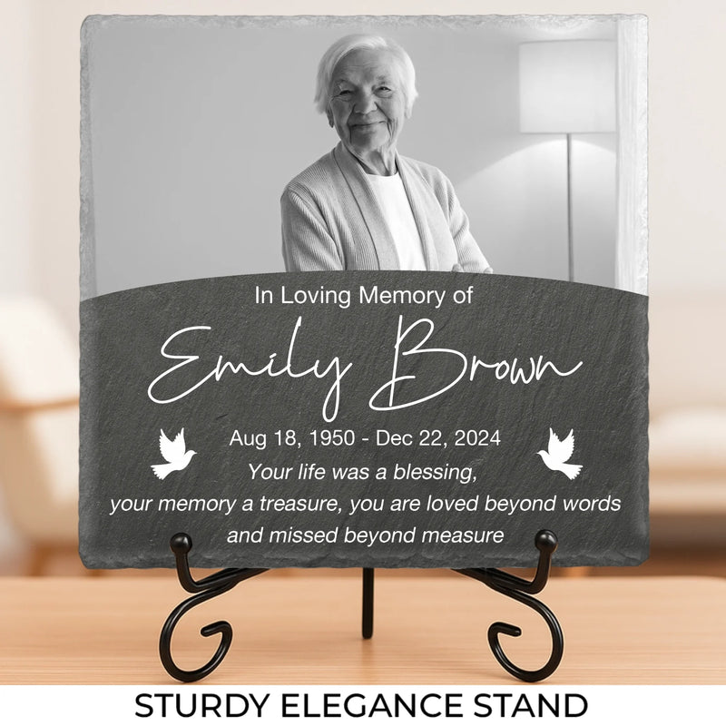 Custom Photo In Remembrance Of A Life Of Grace - Memorial Personalized Custom Square Shaped Memorial Stone - Sympathy Gift For Family Members
