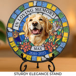 Custom Photo Never Out Of My Thoughts - Memorial Personalized Custom 3D Mosaic Faux Stained Glass Print Round Shaped Memorial Stone - Sympathy Gift For Dog Lovers, Pet Lovers