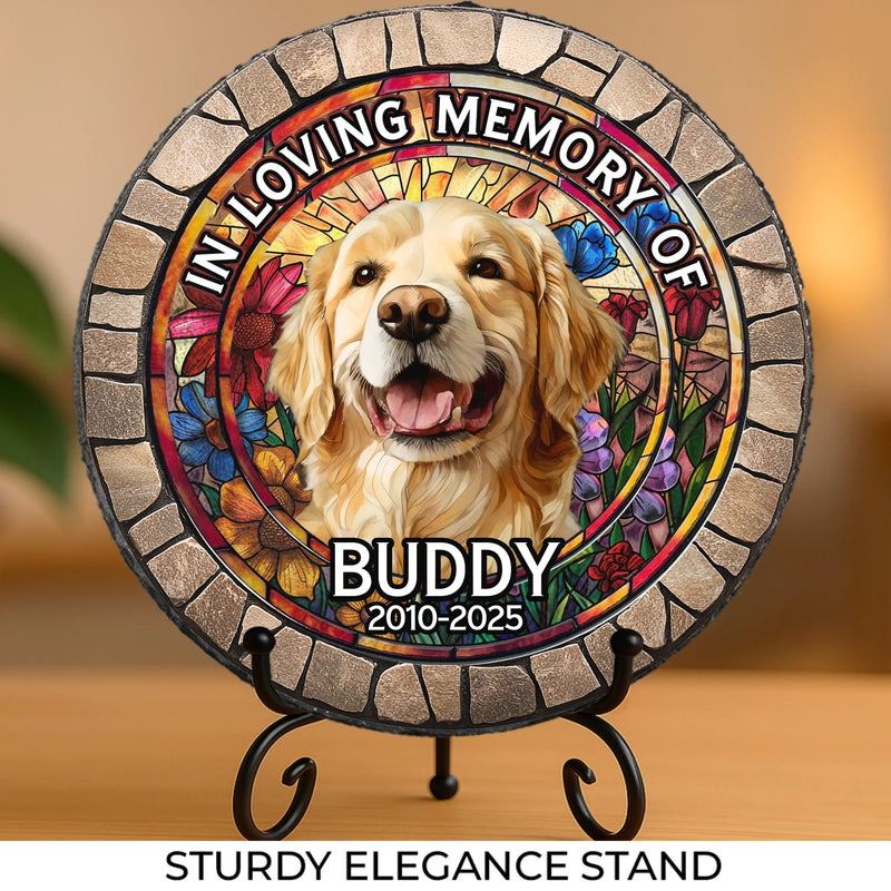 Custom Photo My Pawprints May No Longer Be In Your House - Memorial Personalized Custom 3D Mosaic Faux Stained Glass Print Round Shaped Memorial Stone - Sympathy Gift For Pet Owners, Pet Lovers