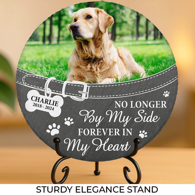 Custom Photo You Left Paw Prints On My Heart Forever - Memorial Personalized Custom Round Shaped Stone With Stand - Sympathy Gift For Pet Owners, Pet Lovers