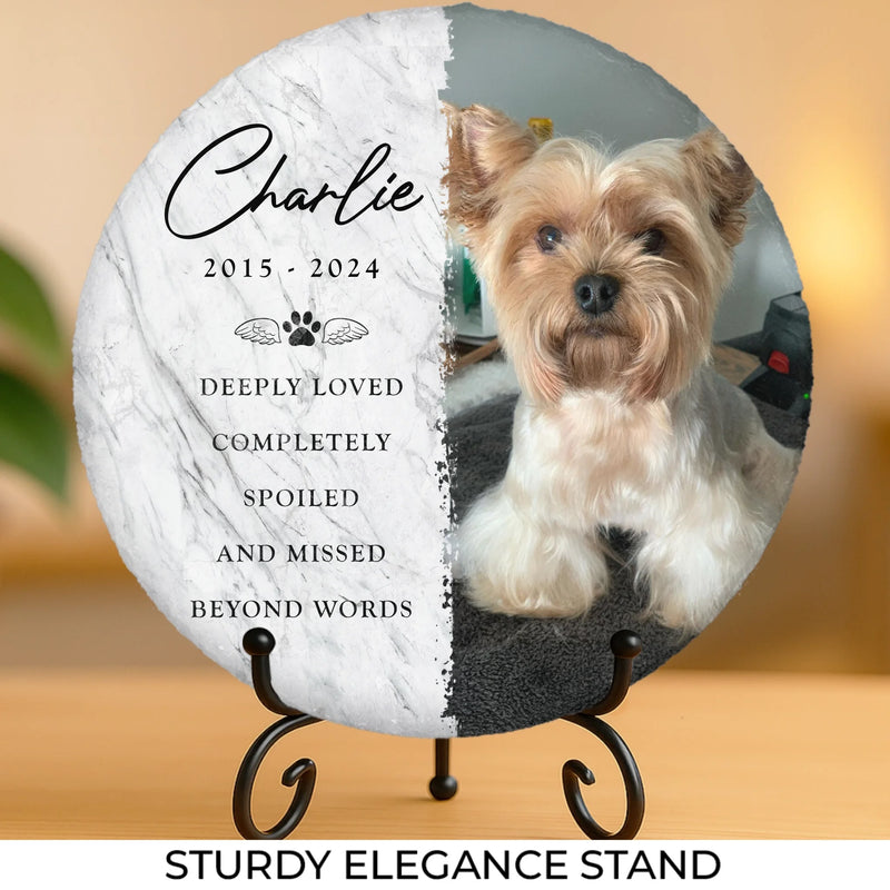 Custom Photo Deeply Loved And Missed Beyond Words - Memorial Personalized Custom Round Shaped Stone With Stand - Sympathy Gift For Pet Owners, Pet Lovers