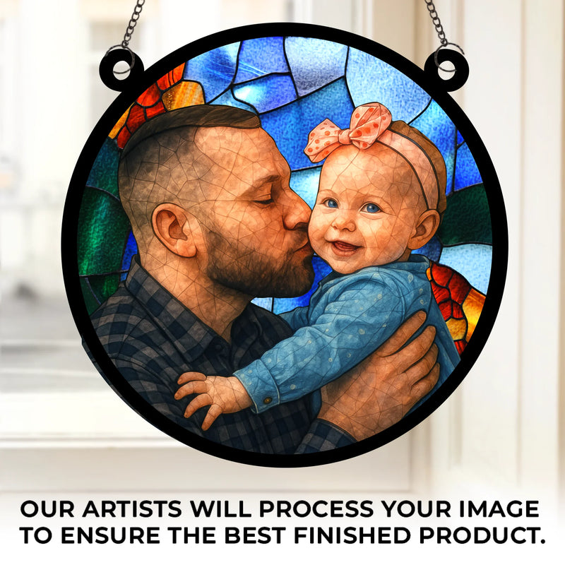 Custom Photo Window Hanging Suncatcher Ornament - Personalized Birthday Gifts For Mom, Dad, Kids - Together Is Our Happy Place