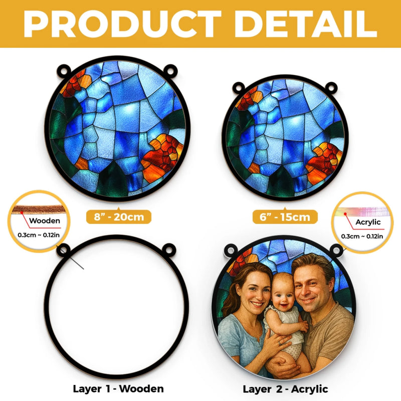 Custom Photo Window Hanging Suncatcher Ornament - Personalized Birthday Gifts For Mom, Dad, Kids - Together Is Our Happy Place
