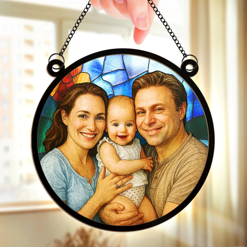Custom Photo Window Hanging Suncatcher Ornament - Personalized Birthday Gifts For Mom, Dad, Kids - Together Is Our Happy Place