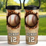 Custom Kids 30oz Tumbler With Handle - Personalized Back To School Gifts For Kids, Baseball Players - Swing Hard, Play Like Pros