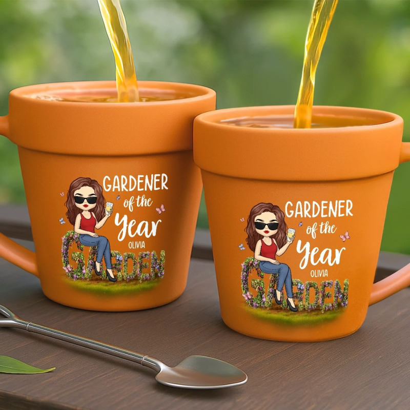 Custom Plant Pot Ceramic Mug - Personalized Garden Gifts For Gardeners - Gardener Of The Year Award - Flower Pot Mug