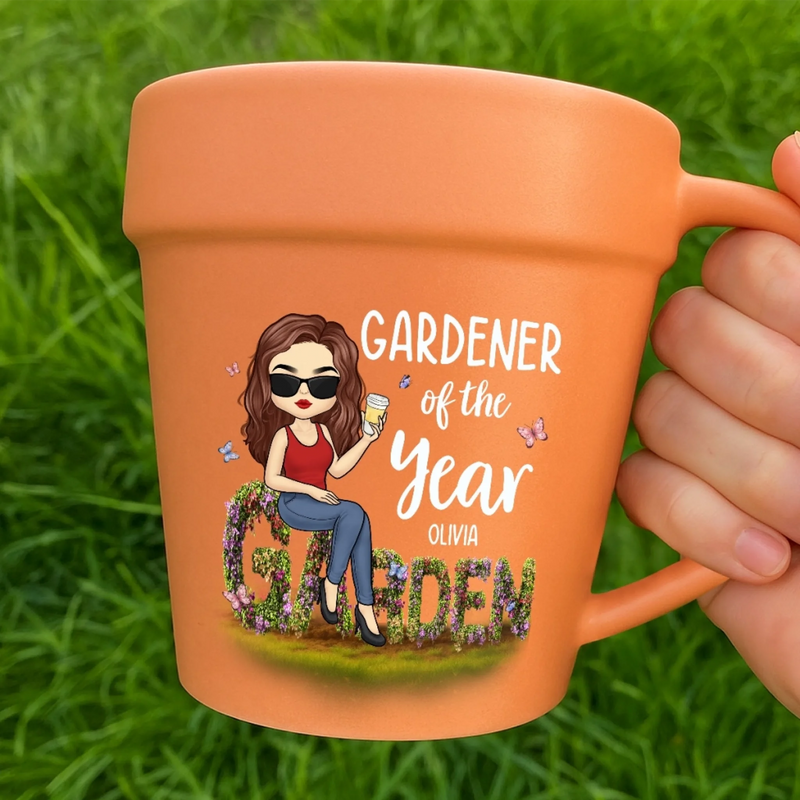 Custom Plant Pot Ceramic Mug - Personalized Garden Gifts For Gardeners - Gardener Of The Year Award - Flower Pot Mug