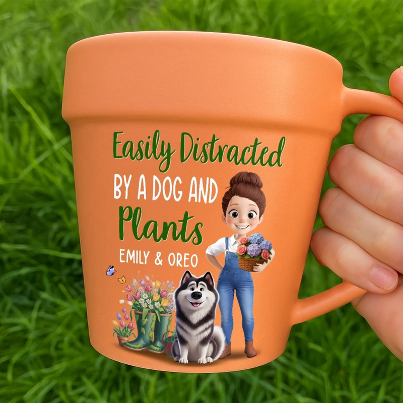 Custom Plant Pot Ceramic Mug - Personalized Garden Gifts For Gardeners, Dog Lovers, Dog Dad And Mom - Happiness In Paws And Petals - Flower Pot Mug