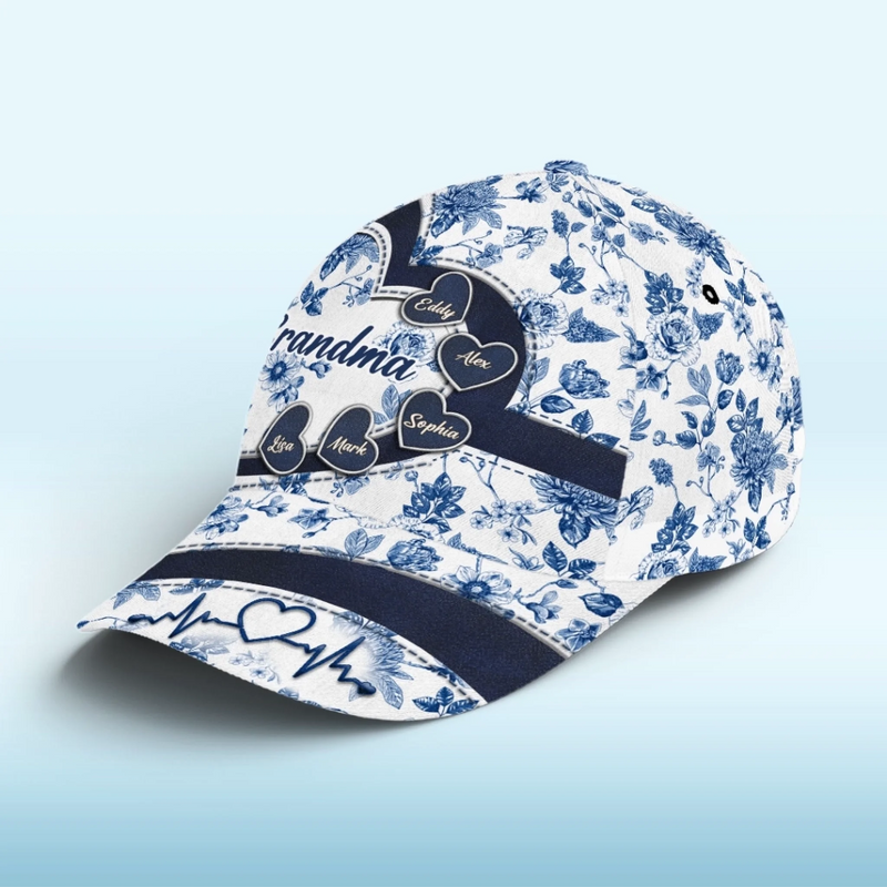 Custom Hat, All Over Print Classic Cap - Personalized Birthday Gifts For Mom, Grandma - Love Blooms With Grandkids